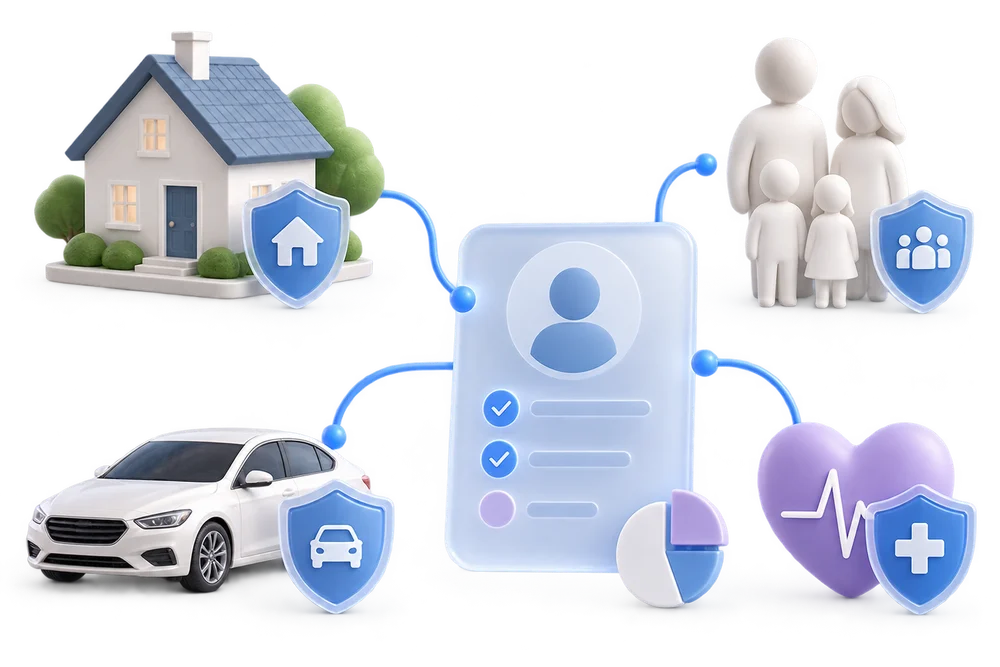 Home, family, health and motor cover connected to a customer portfolio