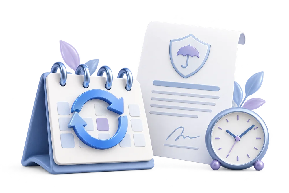 Renewal calendar, policy document and reminder clock